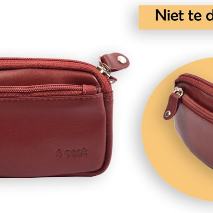 Autosleutel RFID Antidiefstal Sleutel Etui- RFID ALLEEN JE PASJES - Hoesje Sleuteletui portemonnees - portemonnee etui - ring portemonnee - pasjeshouder met rits - rits portemonnee - 3 ritsen portemonnee - buffelleer -4E-009-bordeaux rood