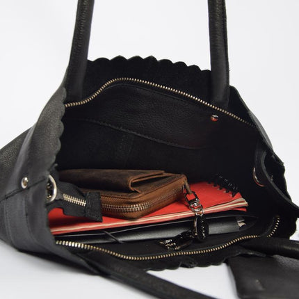 Shopper met sleutelhanger en natuurlijk inclusief portemonnee, Leren Shopper Haifa 4east zwart