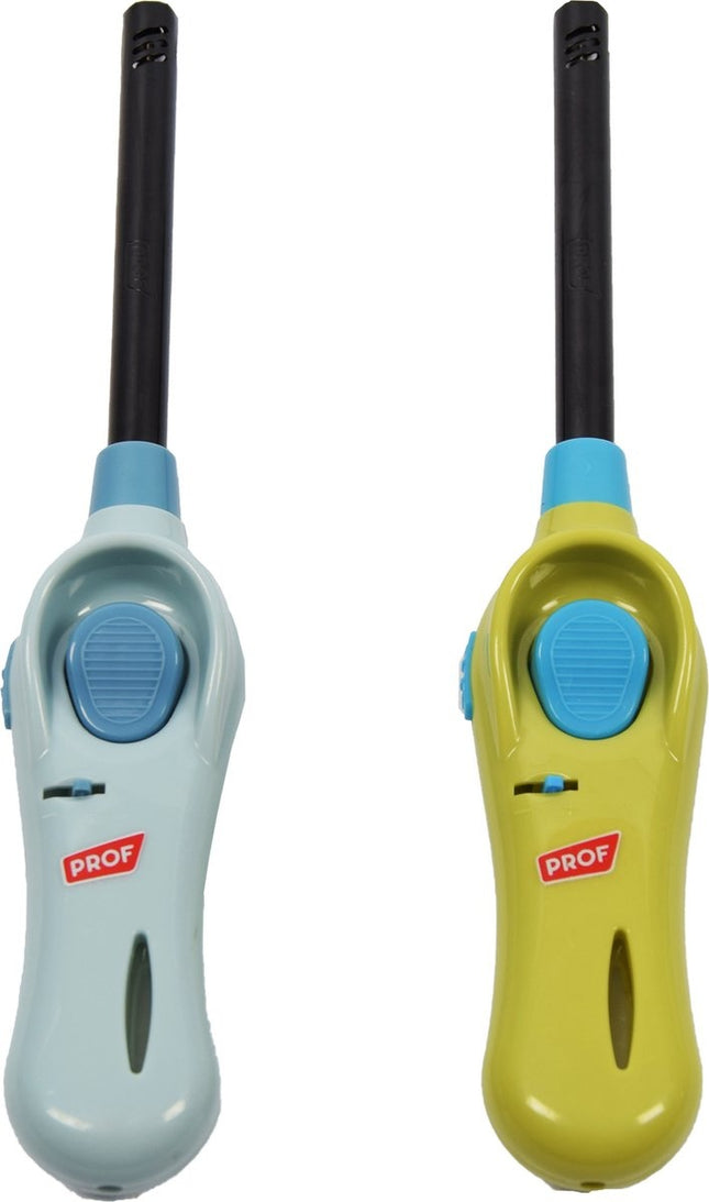Aansteker met kinderbescherming - Barbecue aansteker - Pakket van 2x stuks BBQ aanstekers navulbaar| A Kwaliteit |Kinderbescherming/Kinderslot |2x Blauw en Groen | 22 cm