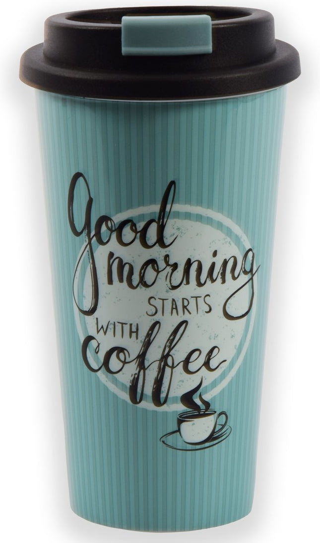 Travel Mug - 450 ml - Koffiebeker to go - Mok koffie of thee Reisbeker, koffiebeker - coffee to go beker - CRUISING TRAVEL MUG - To-Go beker coffee makes life better kleine formaat 