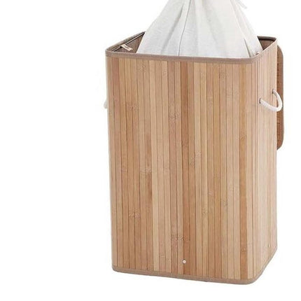 Wasmand bamboe | Linnen | Opvouwbaar | Opbergmand | Laundry basket | Mand voor wasgoed | Met deskel | Met handvaten | Inclusief waszak | Natuurlijk hout | 60L | 40x30x50cm