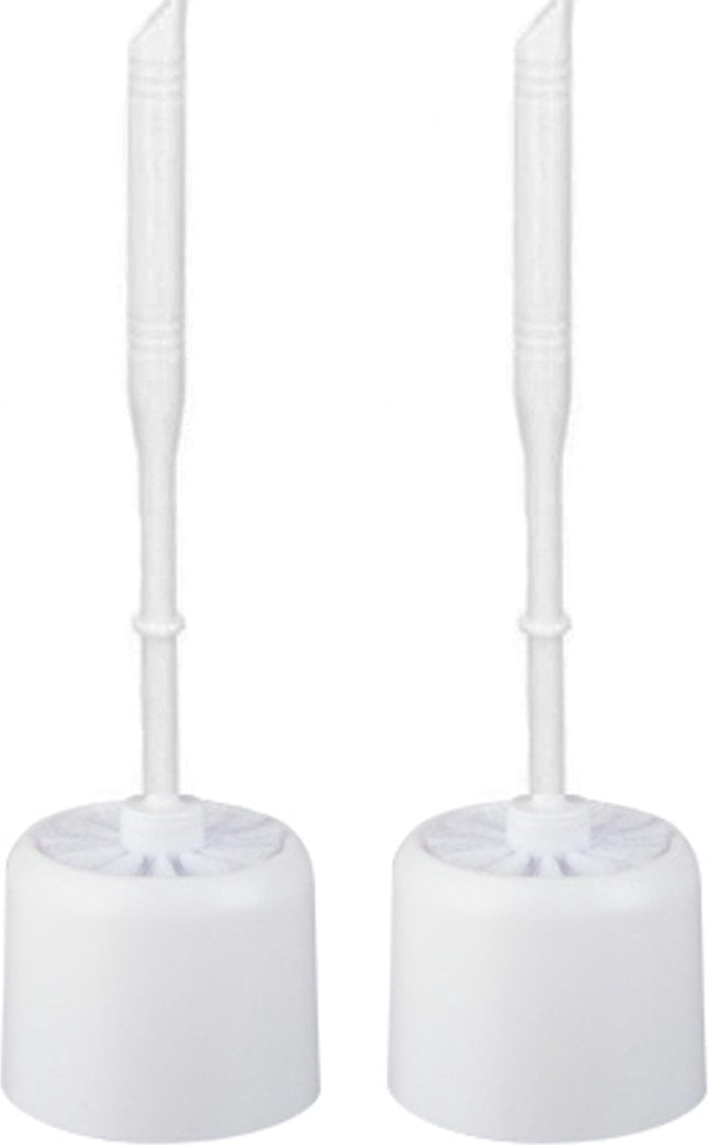 Toiletborstel 2 stuks - Wcborstel kunststof -Toiletborstel in houder - Toiletborstelhouder - Wc borstel - borstel - Roestvrij - Wit 10.5x 33x 6 cm