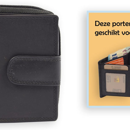Compacte Leren Rits Portemonnee | Nappa leer | heren/dames portemonnee | betaalbare Portefeuille van echt Leer -duurzaam ruim en veilig | Anti Skim |zwart - Unisex - heren portemonnees