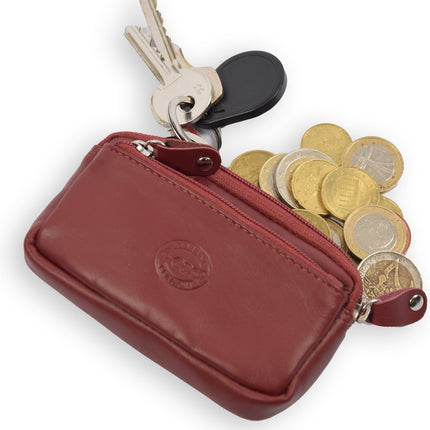 Autosleutel RFID Antidiefstal Sleutel Etui- RFID ALLEEN JE PASJES - Hoesje Sleuteletui portemonnees - portemonnee etui - ring portemonnee - pasjeshouder met rits - rits portemonnee - 3 ritsen portemonnee - buffelleer -4E-009-bordeaux rood