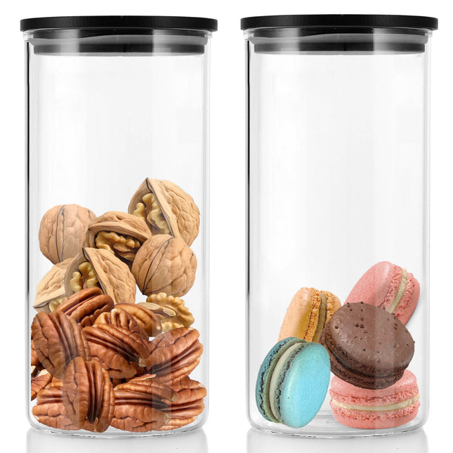 Glazen Voorraadbussen 800ML - Set van 2 | BPA-vrij & Vaatwasserbestendig | Luchtdichte Voorraadpotten met Bamboe Deksel 