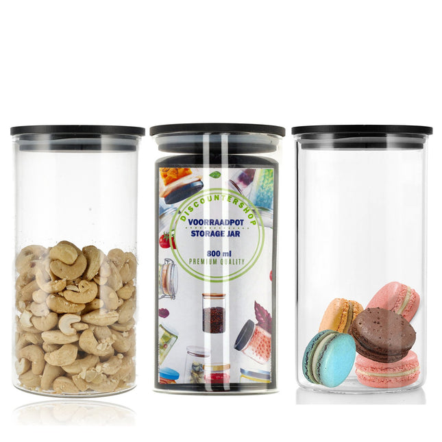 Glazen Voorraadbussen 800ML | BPA-vrij Luchtdicht & Vaatwasserbestendig | Set van 3 Voorraadpotten