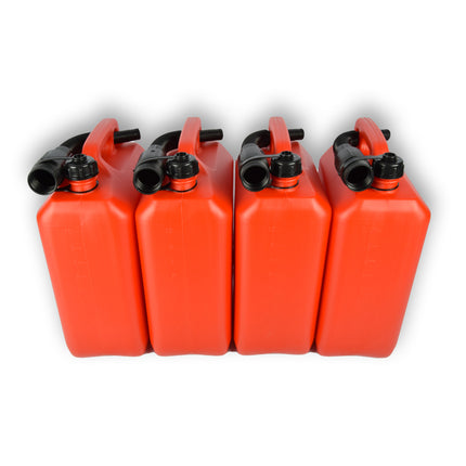 4x | Jerrykan | met trechter | Rood | Polyethylene | met afsluitbare kap | 10 liter | Met giettuit | Benzinekan | Jerrycanhouder | 37.5cm*14.5cm*26.5cm
