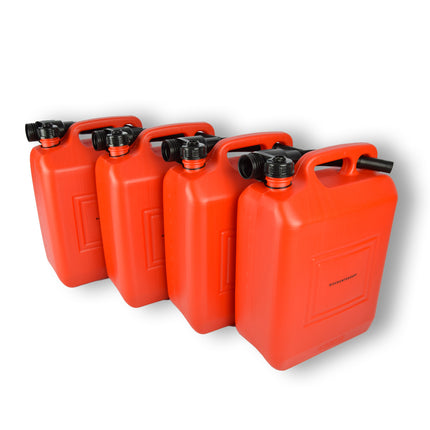 4x | Jerrykan | met trechter | Rood | Polyethylene | met afsluitbare kap | 10 liter | Met giettuit | Benzinekan | Jerrycanhouder | 37.5cm*14.5cm*26.5cm