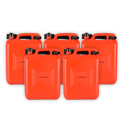 5x | Jerrykan | met trechter | Rood | Polyethylene | met afsluitbare kap | 10 liter | Met giettuit | Benzinekan | Jerrycanhouder | 37.5cm*14.5cm*26.5cm