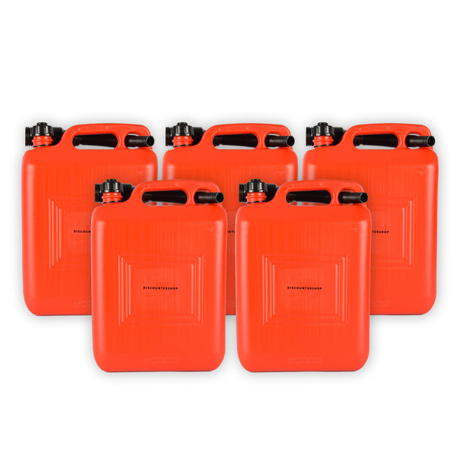 5x | Jerrykan | met trechter | Rood | Polyethylene | met afsluitbare kap | 10 liter | Met giettuit | Benzinekan | Jerrycanhouder | 37.5cm*14.5cm*26.5cm