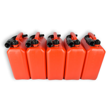 5x | Jerrykan | met trechter | Rood | Polyethylene | met afsluitbare kap | 10 liter | Met giettuit | Benzinekan | Jerrycanhouder | 37.5cm*14.5cm*26.5cm