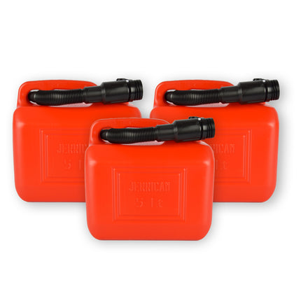 3x Kunststof Brandstof Jerrycan - 5 Liter Rood - Benzinekan met Schenktuit en Kraan - Voor Benzine, Diesel, Petrol & Meer - Heavy Duty