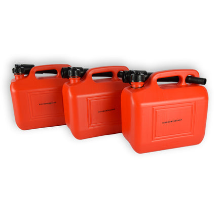 3x Kunststof Brandstof Jerrycan - 5 Liter Rood - Benzinekan met Schenktuit en Kraan - Voor Benzine, Diesel, Petrol & Meer - Heavy Duty