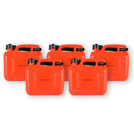 5x Jerrycan Goedkoop - 5 Liter elk met Afsluitbare Kap & Schenktuit - Kunststof Brandstof Jerrycan voor Benzine, Gasoline & Meer