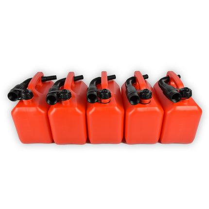 5x Jerrycan Goedkoop - 5 Liter elk met Afsluitbare Kap & Schenktuit - Kunststof Brandstof Jerrycan voor Benzine, Gasoline & Meer