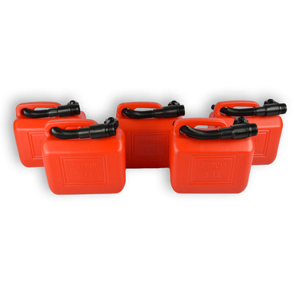 5x Jerrycan Goedkoop - 5 Liter elk met Afsluitbare Kap & Schenktuit - Kunststof Brandstof Jerrycan voor Benzine, Gasoline & Meer