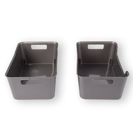 2x Stijlvolle Grijze Opbergmanden van Plastic | Compact en Lichtgewicht | 1 Liter Inhoud | 17,5cm x 27cm x 11cm