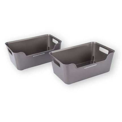 2x Stijlvolle Grijze Opbergmanden van Plastic | Compact en Lichtgewicht | 1 Liter Inhoud | 17,5cm x 27cm x 11cm