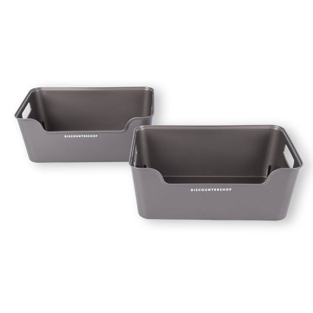 2x Stijlvolle Grijze Opbergmanden van Plastic | Compact en Lichtgewicht | 1 Liter Inhoud | 17,5cm x 27cm x 11cm