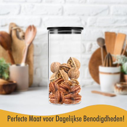 Glazen Voorraadbussen 800ML - Set van 2 | BPA-vrij & Vaatwasserbestendig | Luchtdichte Voorraadpotten met Bamboe Deksel 