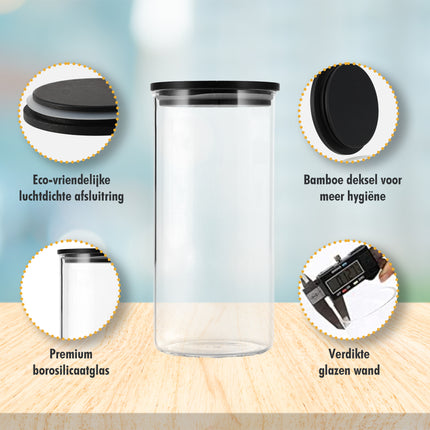 Glazen Voorraadbussen 800ML - Set van 2 | BPA-vrij & Vaatwasserbestendig | Luchtdichte Voorraadpotten met Bamboe Deksel 