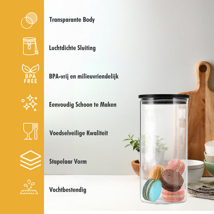 Glazen Voorraadbussen 800ML | BPA-vrij Luchtdicht & Vaatwasserbestendig | Set van 3 Voorraadpotten