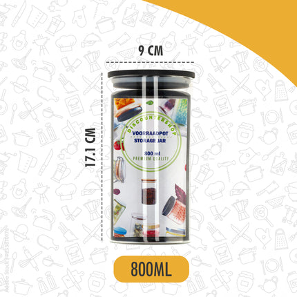 Glazen Voorraadbussen 800ML | BPA-vrij Luchtdicht & Vaatwasserbestendig | Set van 3 Voorraadpotten