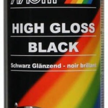 Spuitbus Lak Motip set 4 stuks - Spuitbus mat zwart verf Matt Black - Spuitbus zijdeglans zwart verf - Spuitbus hoogglans zwart verf - Spuitbus Grondverf Primer zwart verf of Grondverf met inhoud van 500ML