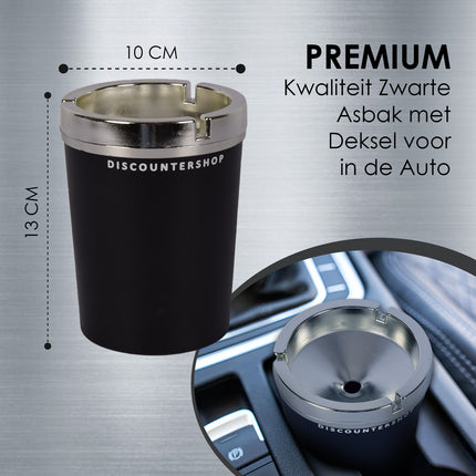 3x Auto Asbak met deskel van Duurzaam Zwart Plastic - Auto Accessoires - 10cm x 10cm x 13cm - Lichtgewicht 270g