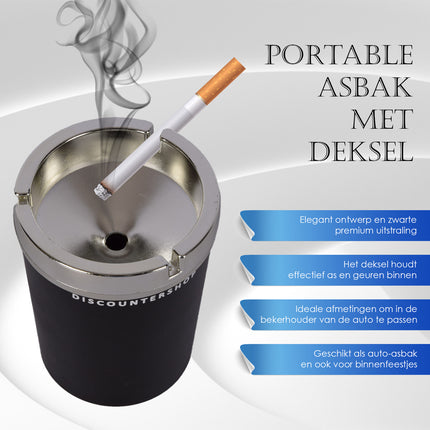 Asbak | Auto asbak | asbakken | kunststof | zwart | Met Deskel | Set Van 2 | sigarettenasbak | 10cm*13cm 