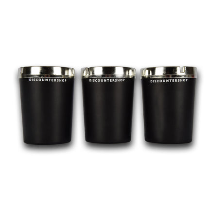 3x Auto Asbak met deskel van Duurzaam Zwart Plastic - Auto Accessoires - 10cm x 10cm x 13cm - Lichtgewicht 270g