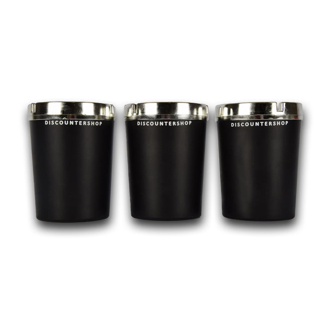 3x Auto Asbak met deskel van Duurzaam Zwart Plastic - Auto Accessoires - 10cm x 10cm x 13cm - Lichtgewicht 270g