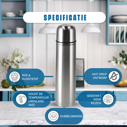 Thermosfles 1 Liter – Babymelk Warm Houden – 8 uur Warm, 4 uur Koud – RVS Isoleerfles voor Babyvoeding, Koffie & Thee – Waterfilters en Drinkflessen - Dubbelwandige Thermosfles voor Kamperen en Outdoor
