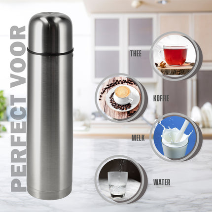 3-Delige RVS Thermosfles Set 1 Liter | Dubbelwandig, BPA-Vrij, Met Drinkbeker | Ideaal voor Reizen, Koffie, Soep, Thee en Dagelijks Gebruik