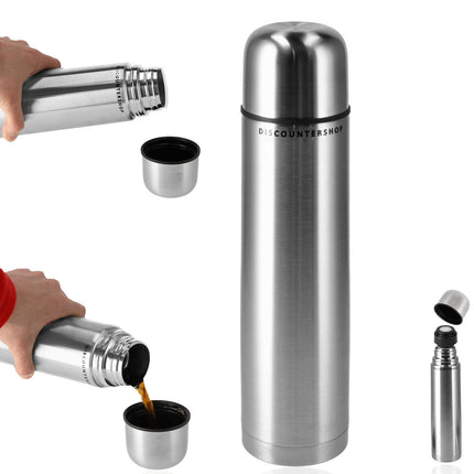 3-Delige RVS Thermosfles Set 1 Liter | Dubbelwandig, BPA-Vrij, Met Drinkbeker | Ideaal voor Reizen, Koffie, Soep, Thee en Dagelijks Gebruik