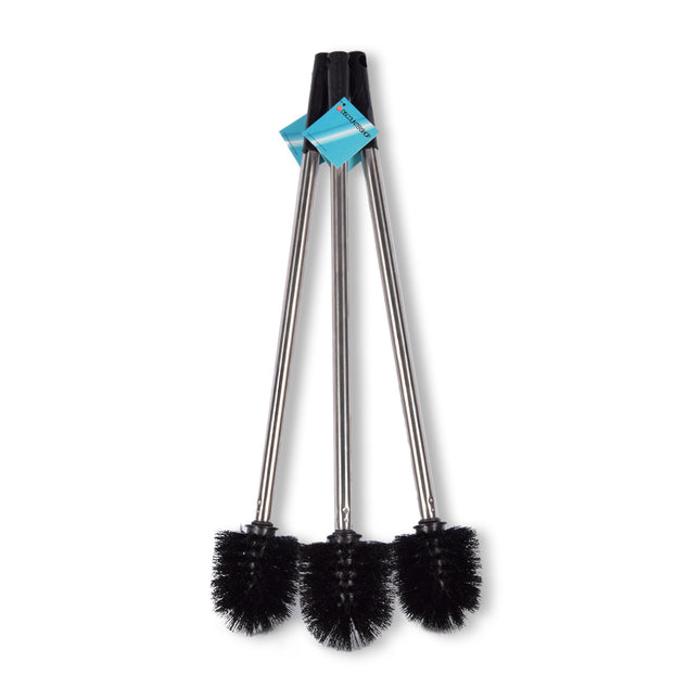 WC borstel | Zwart/Zilver | Toiletborstelset | Badkameraccessoires | Luxe 3-delige| RVS/plastic | WC-reiniger | 8.00 X 8.00 X 54.00 CM