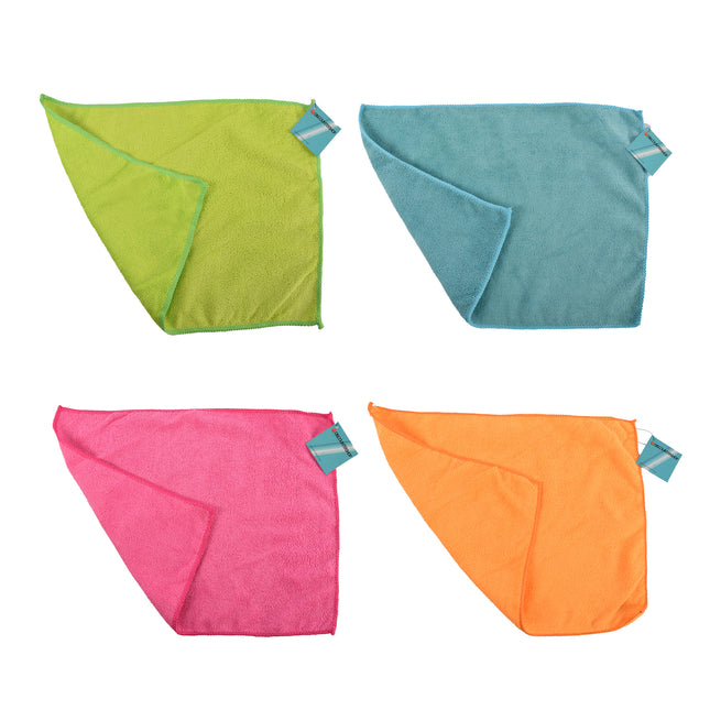 Kwalitatieve Microvezel Vaatdoekjes - Set van 4 - Assortiment Kleuren - Gemaakt van Polyester - Afmetingen 40x29cm – Schoonmaakproducten
