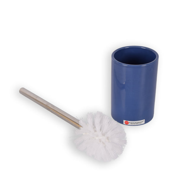Blauwe WC Borstelhouder - Vrijstaande Sanitair Accessoire voor Badkamer - Keramiek - 9cm x 37cm