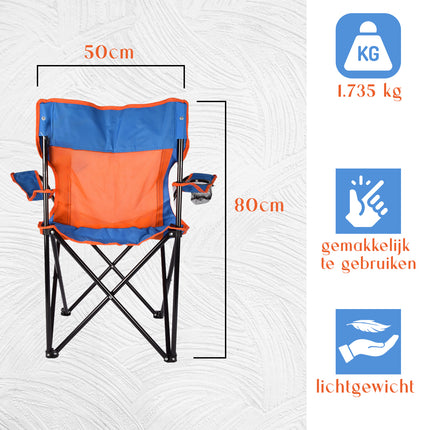 Campingstoel | stoel | Opvouwbare stoel | Blauw & Oranje | Vouwstoel | Kampeerstoel | Zithoogte 40 cm | Buitenstoel | 50cm x 50cm x 80cm