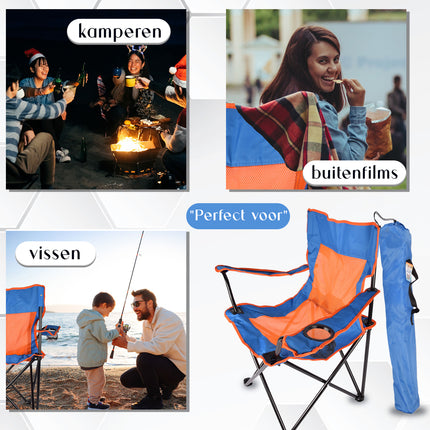 Campingstoel | stoel | Opvouwbare stoel | Blauw & Oranje | Vouwstoel | Kampeerstoel | Zithoogte 40 cm | Buitenstoel | 50cm x 50cm x 80cm