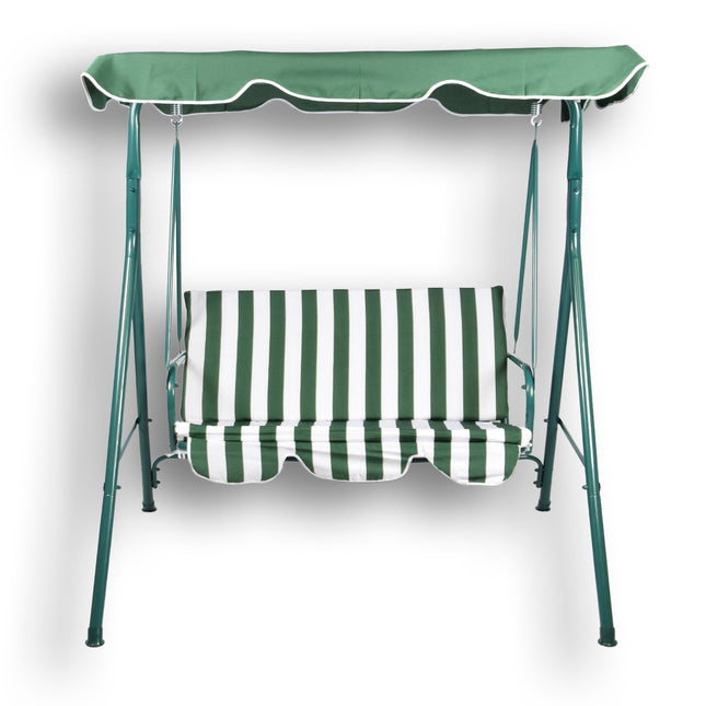 Schommelbank | Tuinbank | Bankje | wit/groen | Parkbankje | metaal/polyester | MAX 220 kg | Buitenbank | 140cm*153cm*110cm