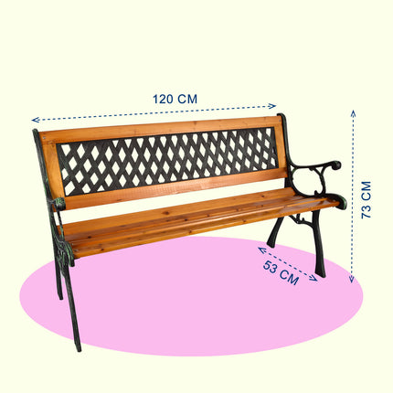 Tuinbank | Buitenbank | bruin/zwart/groen | 12.5kg | Tuinbankje | hout & staal | Parkbankje | 126cm*52cm*73cm