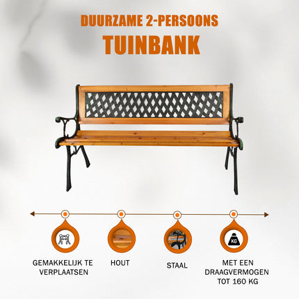 Tuinbank | Buitenbank | bruin/zwart/groen | 12.5kg | Tuinbankje | hout & staal | Parkbankje | 126cm*52cm*73cm
