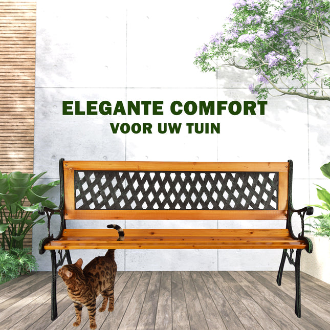Tuinbank | Buitenbank | bruin/zwart/groen | 12.5kg | Tuinbankje | hout & staal | Parkbankje | 126cm*52cm*73cm