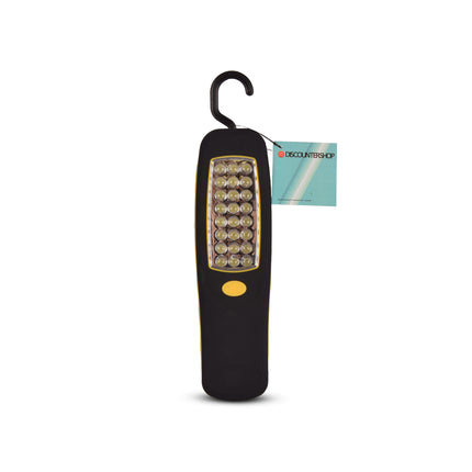 Geel & Zwarte 24 LED Werklamp | 6cm x 21cm x 3cm | Met Magneet & Ophanghaak | Ideale Looplamp voor Garage Camping & Noodverlichting | 3x AA Niet-Oplaadbaar (niet inbegrepen) | Lichtbron voor Indoor & Outdoor