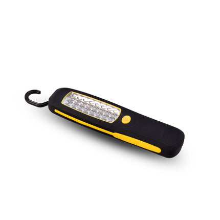 Geel & Zwarte 24 LED Werklamp | 6cm x 21cm x 3cm | Met Magneet & Ophanghaak | Ideale Looplamp voor Garage Camping & Noodverlichting | 3x AA Niet-Oplaadbaar (niet inbegrepen) | Lichtbron voor Indoor & Outdoor