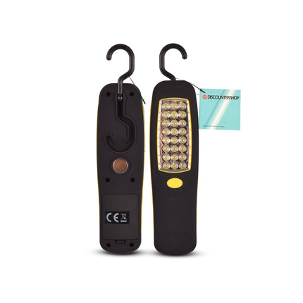 Set Van 2 Gele & Zwarte LED Werklamp met Magneet en Ophanghaak | 24 LEDs | Perfect voor Werkplaats Garage en Bouwdoeleinden | Zaklamp voor Outdoor en Indoor