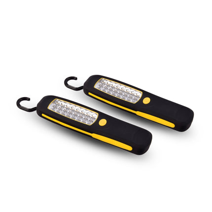 Set Van 2 Gele & Zwarte LED Werklamp met Magneet en Ophanghaak | 24 LEDs | Perfect voor Werkplaats Garage en Bouwdoeleinden | Zaklamp voor Outdoor en Indoor