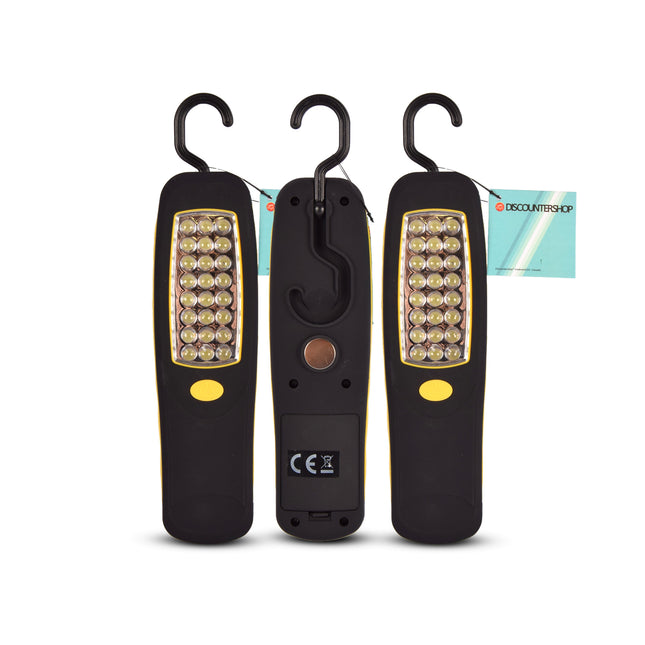 3 Stuks Geel-Zwarte LED Werklamp | 24 LED's met Magneet & Flexibele Haken | Zaklamp voor Garage en Indoor & Outdoor inspectie doeleinden | 3x AA Batterijen Niet Inbegrepen | Handy voor Doe-het-zelf