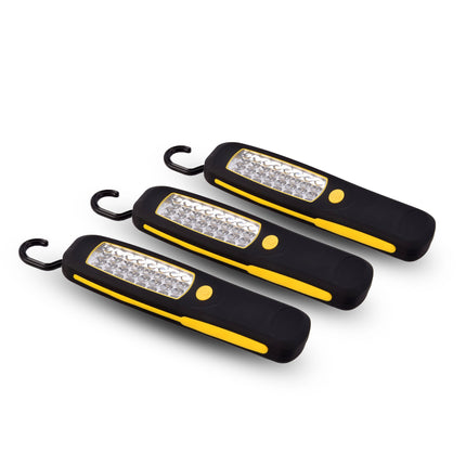 3 Stuks Geel-Zwarte LED Werklamp | 24 LED's met Magneet & Flexibele Haken | Zaklamp voor Garage en Indoor & Outdoor inspectie doeleinden | 3x AA Batterijen Niet Inbegrepen | Handy voor Doe-het-zelf